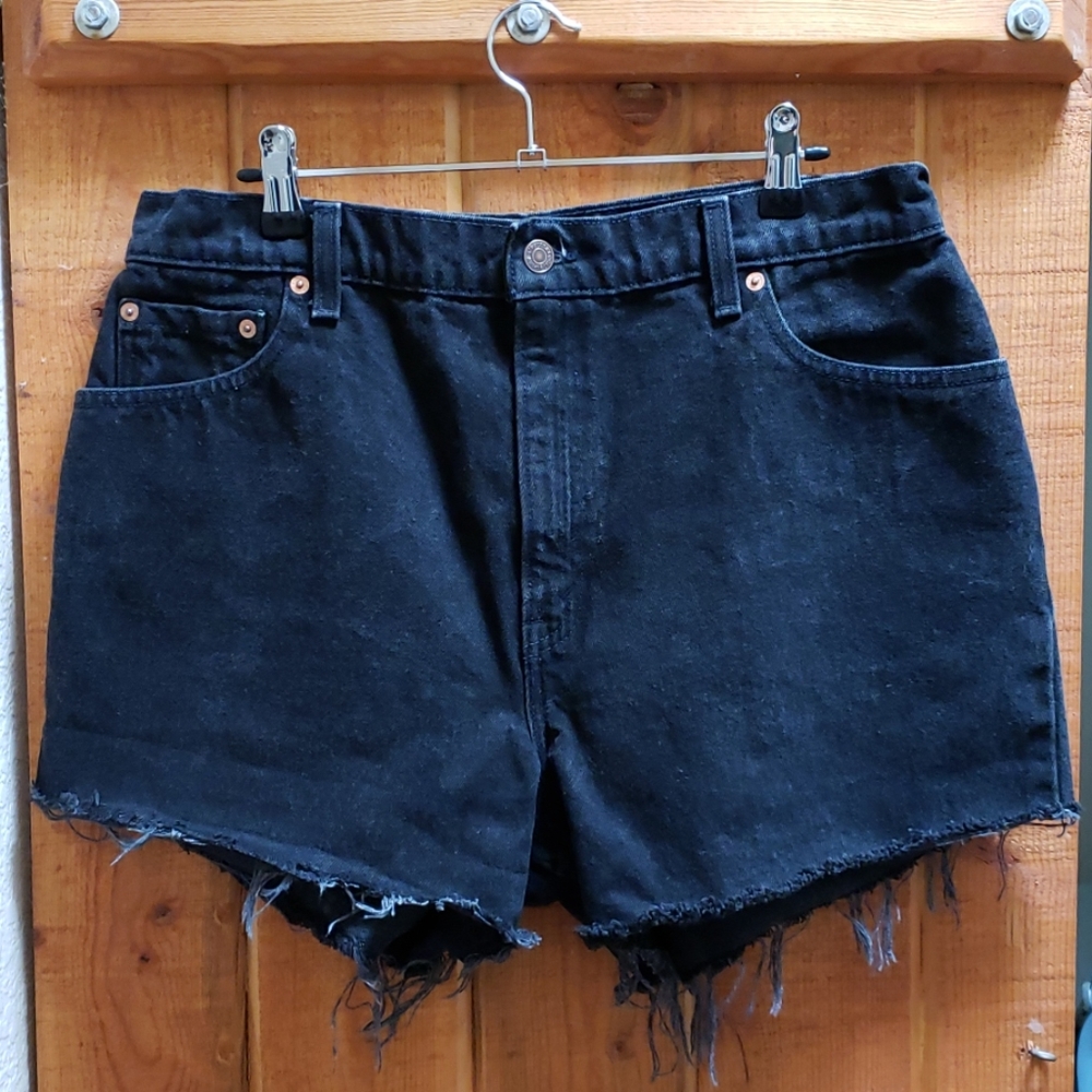 Levi's High rise black denim cut-off shorts